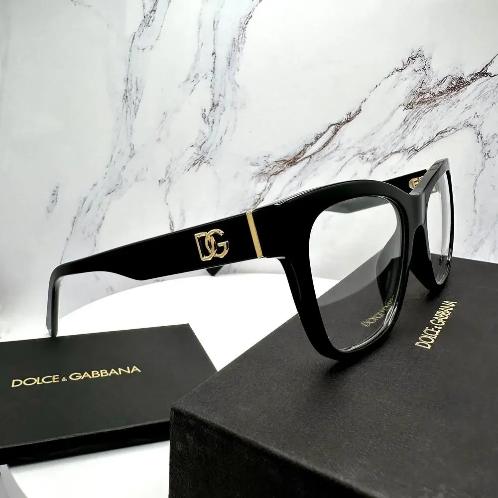 New Dolce&Gabbana Eyeglasses Black Square Gold Metal 55-18-145mm Glasses Frames
